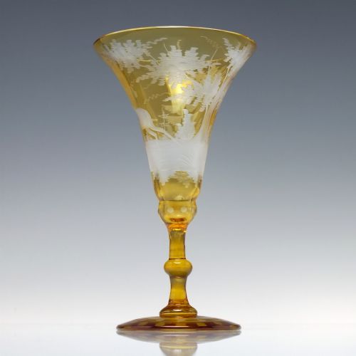 ANTIQUE 19TH CENTURY BOHEMIAN ENGRAVED AMBER WINE GLASS C1880 - ADDITIONAL PHOTO 1