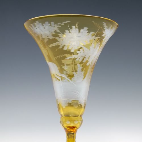 ANTIQUE 19TH CENTURY BOHEMIAN ENGRAVED AMBER WINE GLASS C1880 - ADDITIONAL PHOTO 2