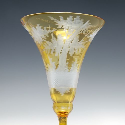 ANTIQUE 19TH CENTURY BOHEMIAN ENGRAVED AMBER WINE GLASS C1880 - ADDITIONAL PHOTO 3