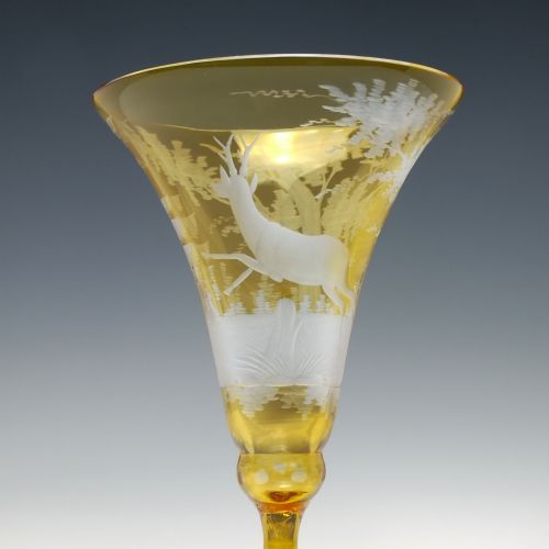 ANTIQUE 19TH CENTURY BOHEMIAN ENGRAVED AMBER WINE GLASS C1880 - ADDITIONAL PHOTO 5