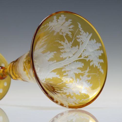 ANTIQUE 19TH CENTURY BOHEMIAN ENGRAVED AMBER WINE GLASS C1880 - ADDITIONAL PHOTO 7