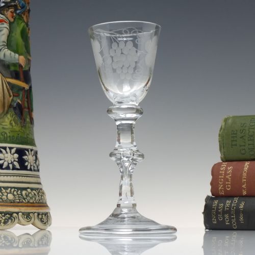 rare antique georgian engraved balustroid wine glass c1740 - CATEGORY: ANTIQUE GLASS - DATED 1750