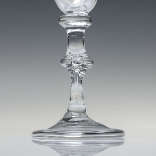 RARE ANTIQUE GEORGIAN ENGRAVED BALUSTROID WINE GLASS C1740 - ADDITIONAL PHOTO 1