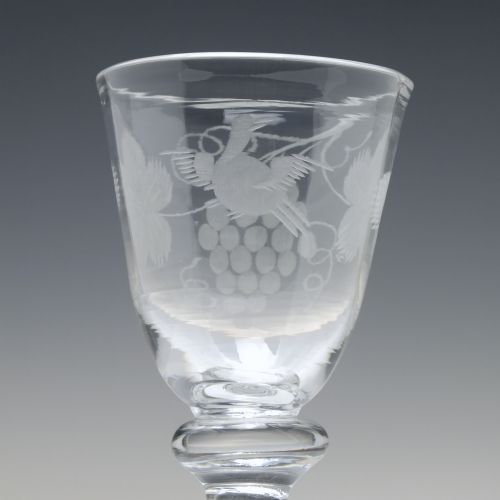 RARE ANTIQUE GEORGIAN ENGRAVED BALUSTROID WINE GLASS C1740 - ADDITIONAL PHOTO 5