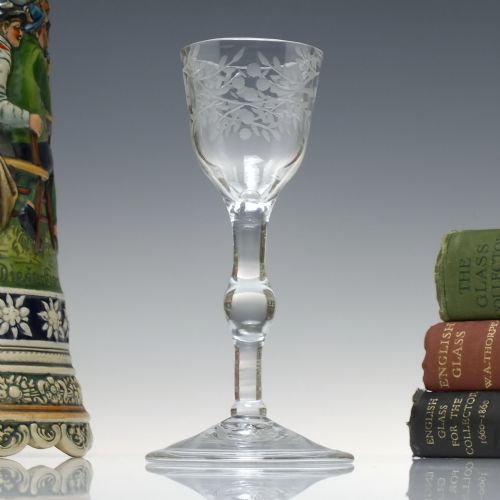 18th century georgian engraved balustroid wine glass c1740 - CATEGORY: ANTIQUE GLASS - DATED 1750
