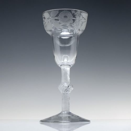 rare large jacobite acrostic engraved air twist wine glass goblet c1750 - CATEGORY: ANTIQUE GLASS - DATED 1750