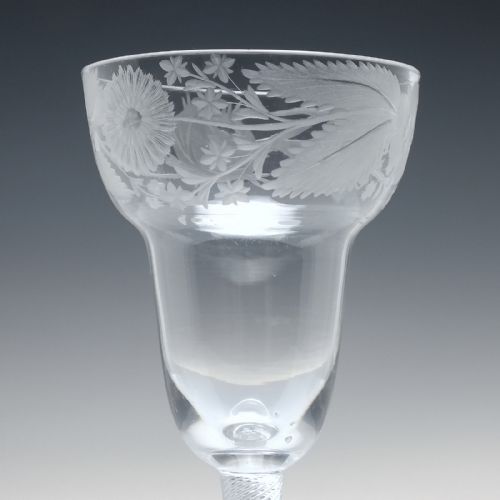 RARE LARGE JACOBITE ACROSTIC ENGRAVED AIR TWIST WINE GLASS GOBLET C1750 - ADDITIONAL PHOTO 5