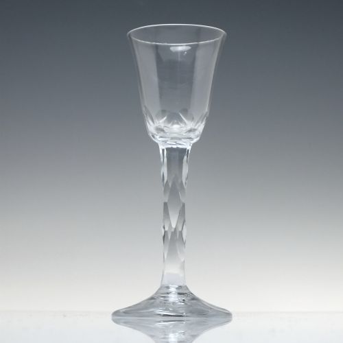 ANTIQUE GEORGIAN FACET CUT WINE GLASS WITH FACET CUT FOOT C1780 - ADDITIONAL PHOTO 2