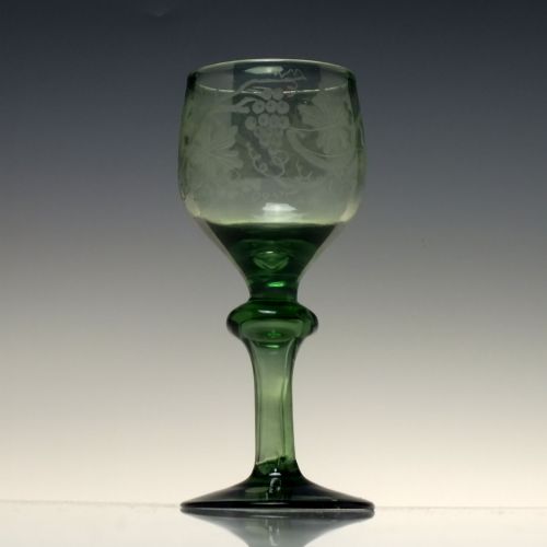 ANTIQUE ENGLISH 18TH CENTURY ENGRAVED EXPORT WINE GLASS C1750 - ADDITIONAL PHOTO 1