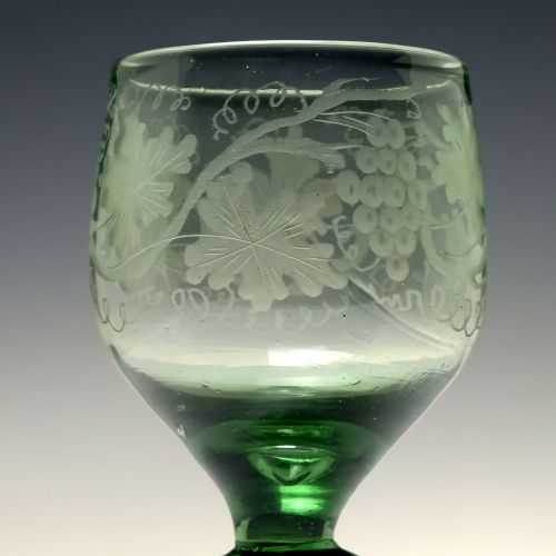 ANTIQUE ENGLISH 18TH CENTURY ENGRAVED EXPORT WINE GLASS C1750 - ADDITIONAL PHOTO 5