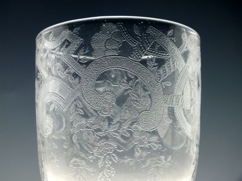 PAIR ANTIQUE VICTORIAN MACHINE ENGRAVED GLASS WINE GOBLETS C1890 - ADDITIONAL PHOTO 2