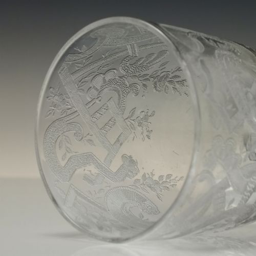 PAIR ANTIQUE VICTORIAN MACHINE ENGRAVED GLASS WINE GOBLETS C1890 - ADDITIONAL PHOTO 3