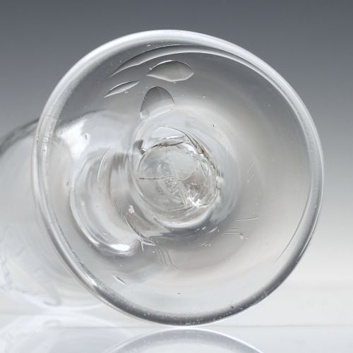 18TH CENTURY SHIP ENGRAVED PLAIN STEM DRAM GLASS C1750 - ADDITIONAL PHOTO 3