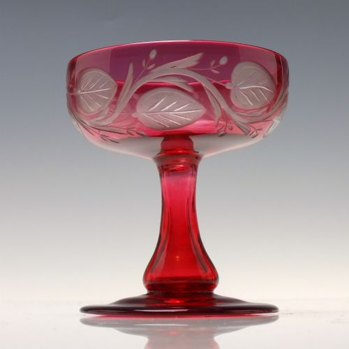 SIX ANTIQUE VICTORIAN ENGRAVED CRANBERRY CHAMPAGNE GLASSES C1880 - ADDITIONAL PHOTO 1