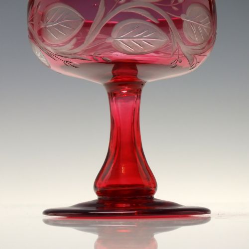 SIX ANTIQUE VICTORIAN ENGRAVED CRANBERRY CHAMPAGNE GLASSES C1880 - ADDITIONAL PHOTO 4