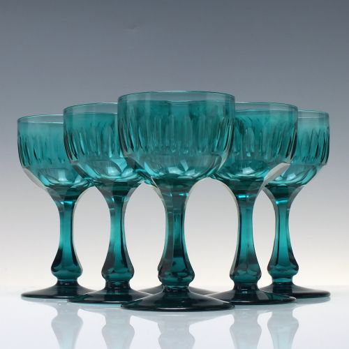 six antique victorian emerald green wine glasses c1880 - CATEGORY: ANTIQUE GLASS - DATED 1880