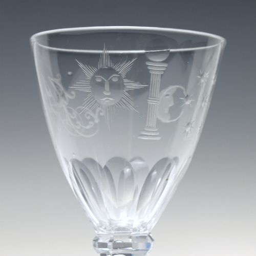 ANTIQUE 18TH CENTURY MASONIC ENGRAVED WINE GLASS C1790 - ADDITIONAL PHOTO 6
