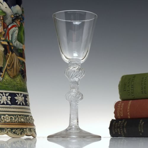 tall antique 18th century double knop air twist wine glass c1750 - CATEGORY: ANTIQUE GLASS - DATED 1750