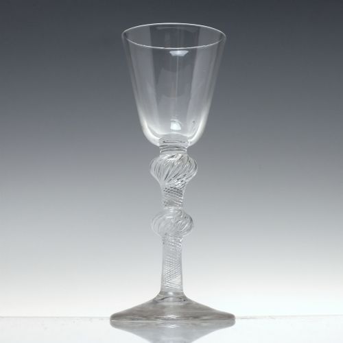 TALL ANTIQUE 18TH CENTURY DOUBLE KNOP AIR TWIST WINE GLASS C1750 - ADDITIONAL PHOTO 1