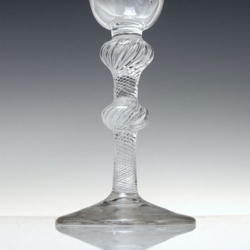TALL ANTIQUE 18TH CENTURY DOUBLE KNOP AIR TWIST WINE GLASS C1750 - ADDITIONAL PHOTO 2