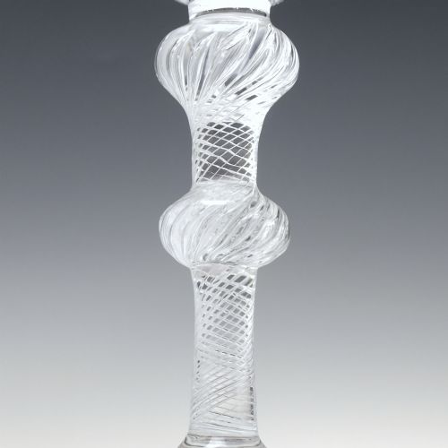 TALL ANTIQUE 18TH CENTURY DOUBLE KNOP AIR TWIST WINE GLASS C1750 - ADDITIONAL PHOTO 3