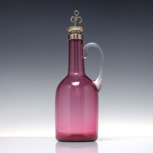 THREE VICTORIAN GLASS CRANBERRY CLARET JUGS DECANTERS IN SILVER PLATED FRAME 1880 - ADDITIONAL PHOTO 5