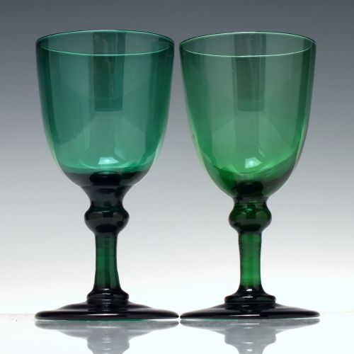 pair georgian bristol green wine glasses c1820 - CATEGORY: ANTIQUE GLASS - DATED 1800