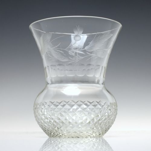 edwardian scottish thistle engraved whisky glass tumbler c1910 - CATEGORY: ANTIQUE GLASS - DATED 1900