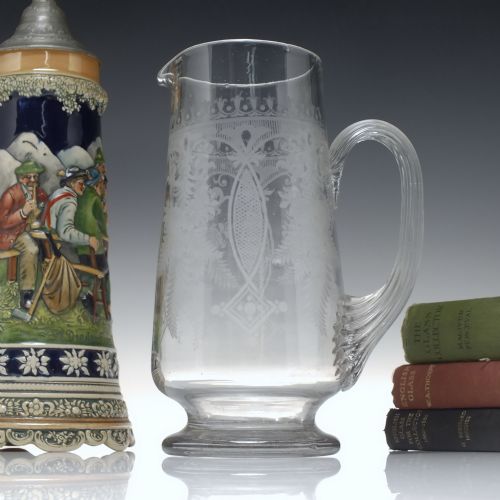 TALL ANTIQUE 19TH CENTURY ETCHED WATER JUG C1880 - ADDITIONAL PHOTO 1