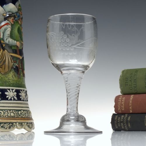 18th century engraved opaque twist wine glass goblet c1760 - CATEGORY: ANTIQUE GLASS - DATED 1750
