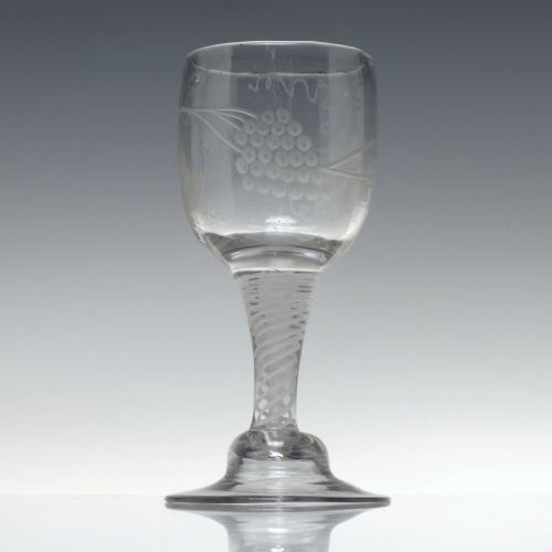 18TH CENTURY ENGRAVED OPAQUE TWIST WINE GLASS GOBLET C1760 - ADDITIONAL PHOTO 1