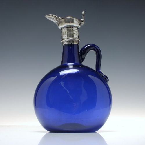 VICTORIAN BLUE AND GREEN GLASS FLAGON DECANTERS IN SILVER PLATED FRAME 1860 - ADDITIONAL PHOTO 6