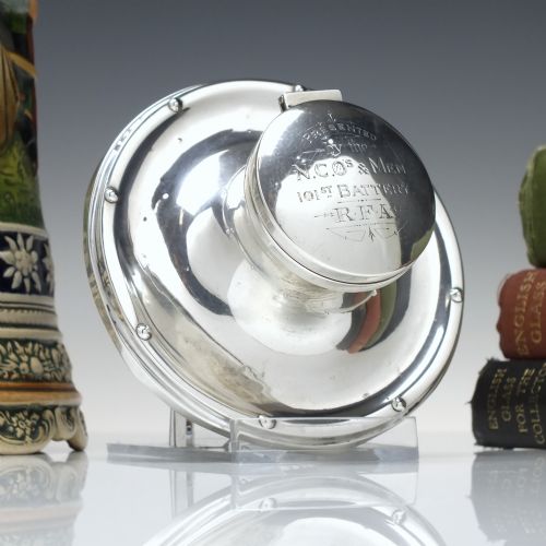 capstan sterling silver inkwell royal field artillery military presentation birmingham 1938 - CATEGORY: ANTIQUE SILVER - DATED 1940