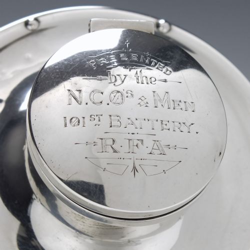 CAPSTAN STERLING SILVER INKWELL ROYAL FIELD ARTILLERY MILITARY PRESENTATION BIRMINGHAM 1938 - ADDITIONAL PHOTO 2