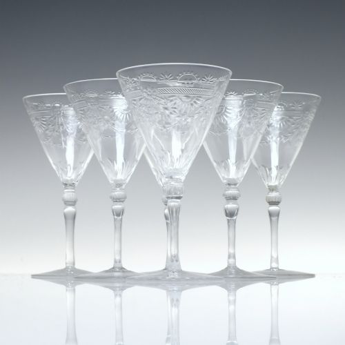 six webb intaglio cut clear crystal sherry or port glasses 193649 - CATEGORY: ANTIQUE GLASS - DATED 1940