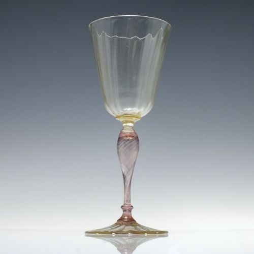 PAIR OF RIB MOULDED SALVIATI WINE GLASSES WITH AMETHYST STEMS C1920 - ADDITIONAL PHOTO 1