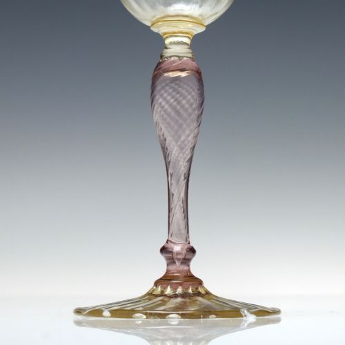 PAIR OF RIB MOULDED SALVIATI WINE GLASSES WITH AMETHYST STEMS C1920 - ADDITIONAL PHOTO 2