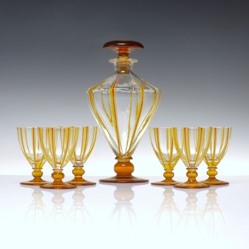 rare antique art deco decanter and six matching glasses c1920 - CATEGORY: ANTIQUE GLASS - DATED 1920