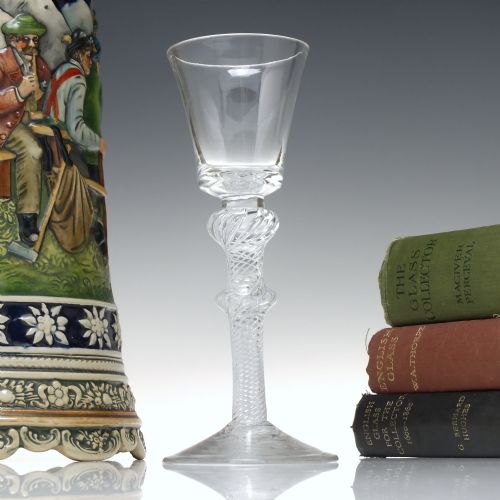 antique 18th century double knop bucket bowl air twist wine glass c1750 - CATEGORY: ANTIQUE GLASS - DATED 1750