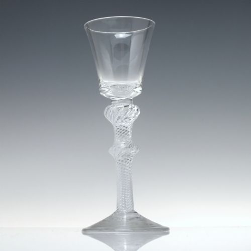 ANTIQUE 18TH CENTURY DOUBLE KNOP BUCKET BOWL AIR TWIST WINE GLASS C1750 - ADDITIONAL PHOTO 1