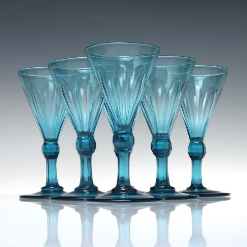 six peacock blue georgian regency wine glasses c1820 - CATEGORY: ANTIQUE GLASS - DATED 1800