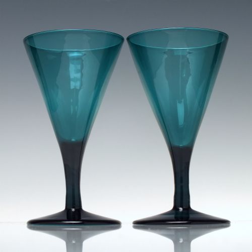 pair peacock blue georgian regency flute wine glasses c1820 - CATEGORY: ANTIQUE GLASS - DATED 1800