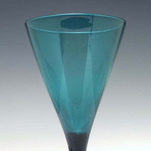PAIR PEACOCK BLUE GEORGIAN REGENCY FLUTE WINE GLASSES C1820 - ADDITIONAL PHOTO 2