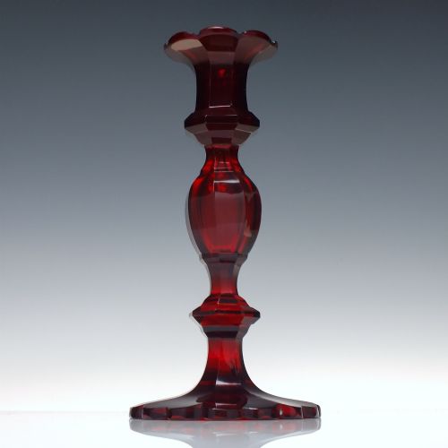 PAIR 19TH CENTURY BIEDERMEIER RED CUT GLASS CANDLESTICKS C1840 - ADDITIONAL PHOTO 2