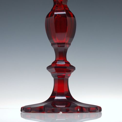PAIR 19TH CENTURY BIEDERMEIER RED CUT GLASS CANDLESTICKS C1840 - ADDITIONAL PHOTO 3