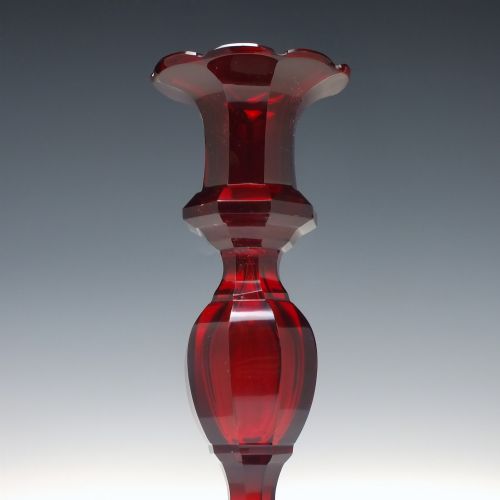 PAIR 19TH CENTURY BIEDERMEIER RED CUT GLASS CANDLESTICKS C1840 - ADDITIONAL PHOTO 4
