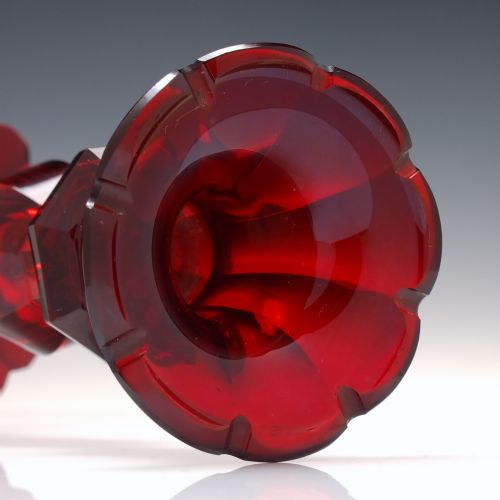 PAIR 19TH CENTURY BIEDERMEIER RED CUT GLASS CANDLESTICKS C1840 - ADDITIONAL PHOTO 5