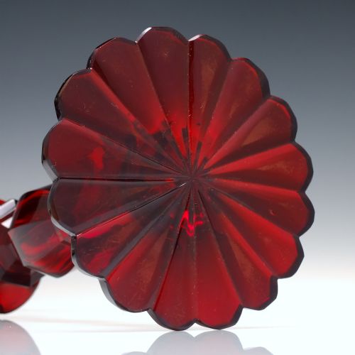 PAIR 19TH CENTURY BIEDERMEIER RED CUT GLASS CANDLESTICKS C1840 - ADDITIONAL PHOTO 6