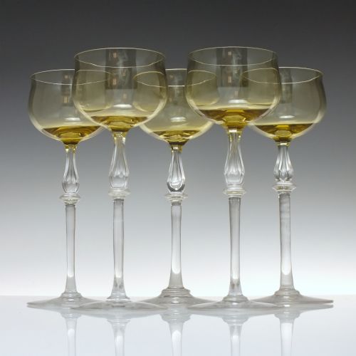 five amber art nouveau wine hock glasses c1890 - CATEGORY: ANTIQUE GLASS - DATED 1910