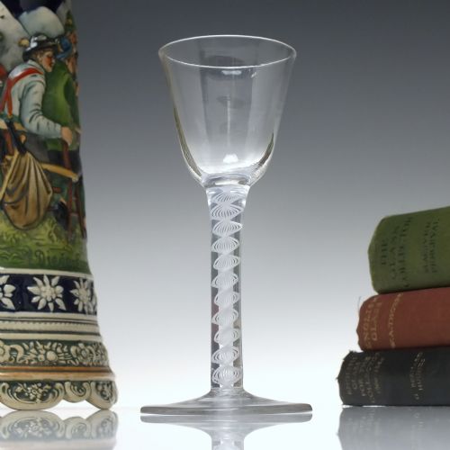 georgian single series opaque twist wine glass c1760 - CATEGORY: ANTIQUE GLASS - DATED 1750